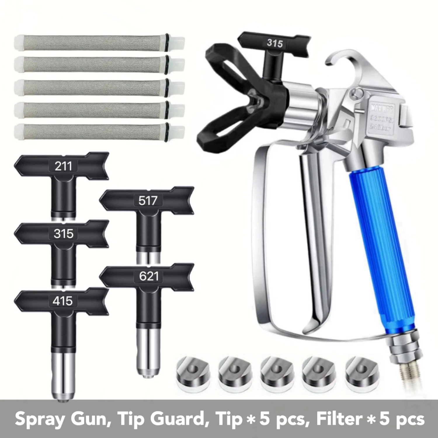 1 Set Airless Paint Spray Gun with Tip Guard Protective Cover, Filter, Nozzle, Perfect for Painting Walls, Fences, Cars & Boats。