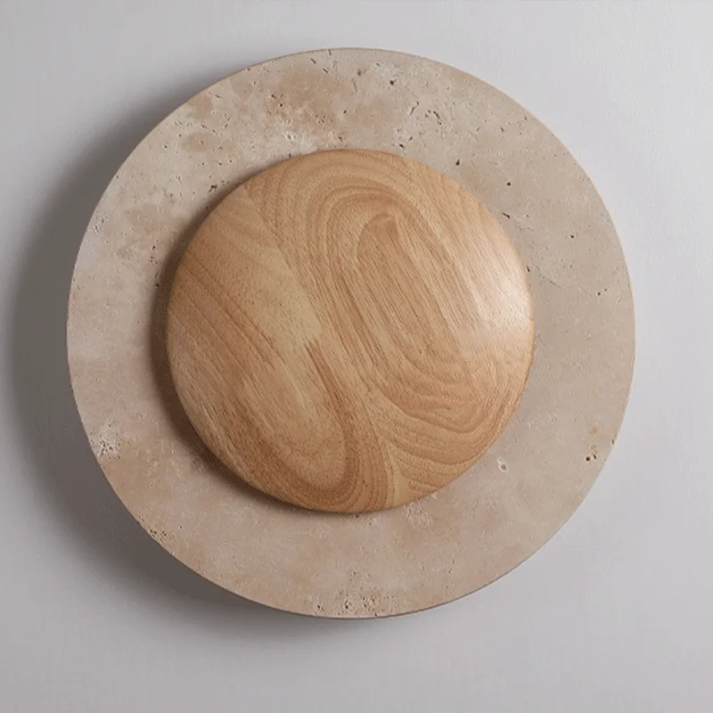 Vintage Round Shape Natural Stone Art Decoration Wall Lamp Interior Wall Lights Bedroom Decor Led Sconce Cream Home-appliance