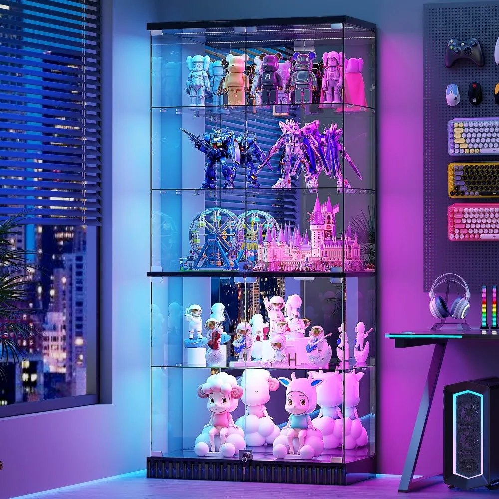 RGB Glass Display Cabinet with Lights, Modern Curio Cabinet Display Cases for Collectibles, Locking Showcase, Customized