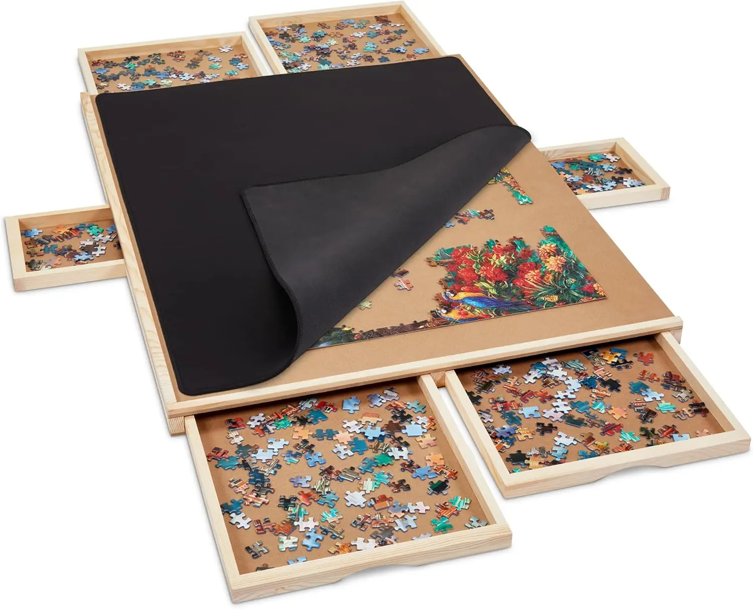 

1500 Piece Puzzle Board W/Mat | Premium Wooden Jigsaw Puzzle Table With 6 Magnetic Removable Storage & Sorting Drawers |