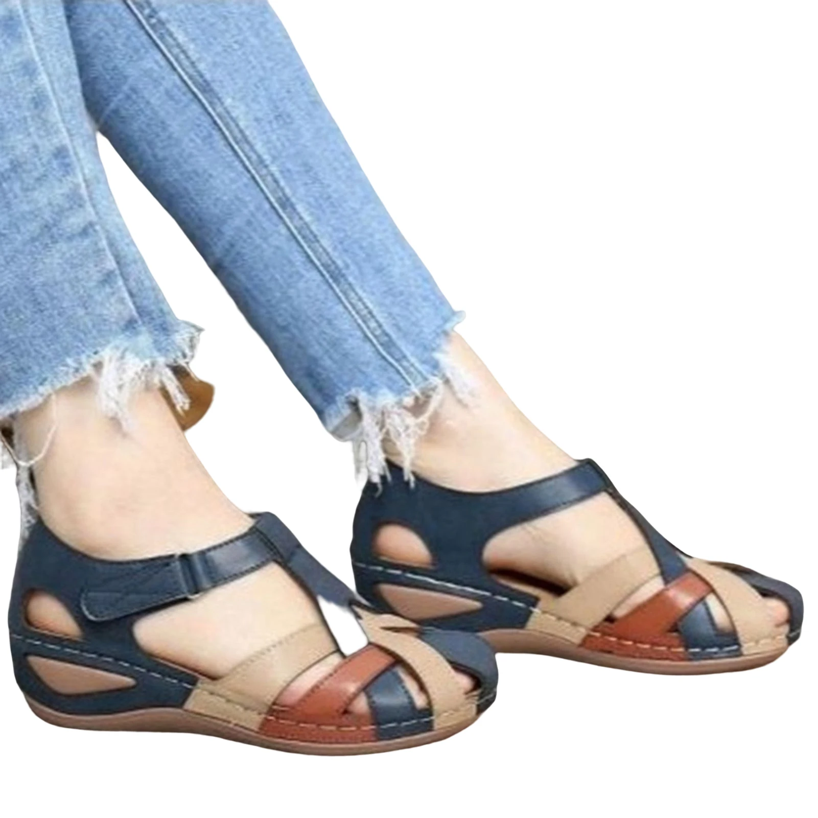 Women Soft Sole Sandals Shoes Flexible PU Walking Shoes with Breathable Cut out Upper for Dresses Jeans Skirts Short Pants