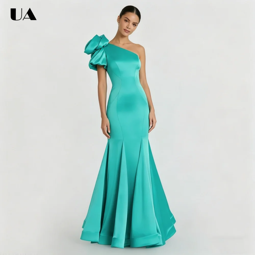 

ULBYANRY Customized Satin Mermaid 3D Flower Prom Dresses for Women Elegant One-shoulder Evening Dress Trendy Solid Ball Gown