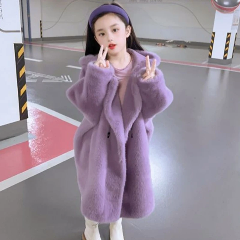 Girls Coat Jacket Winter Cotton Windbreak 2023 Violet Warm Plus Thicken Velvet Furs School Outwear Children\'s Clothing