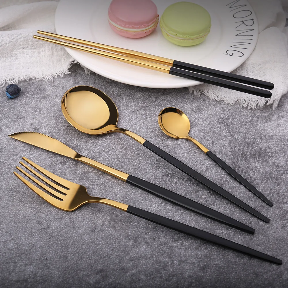 

16Pcs Colorful Dinnerware Set Stainless Steel Cutlery Set Kitchen Mirror Gold Tableware Set Knife Fork Spoon Dinner Set