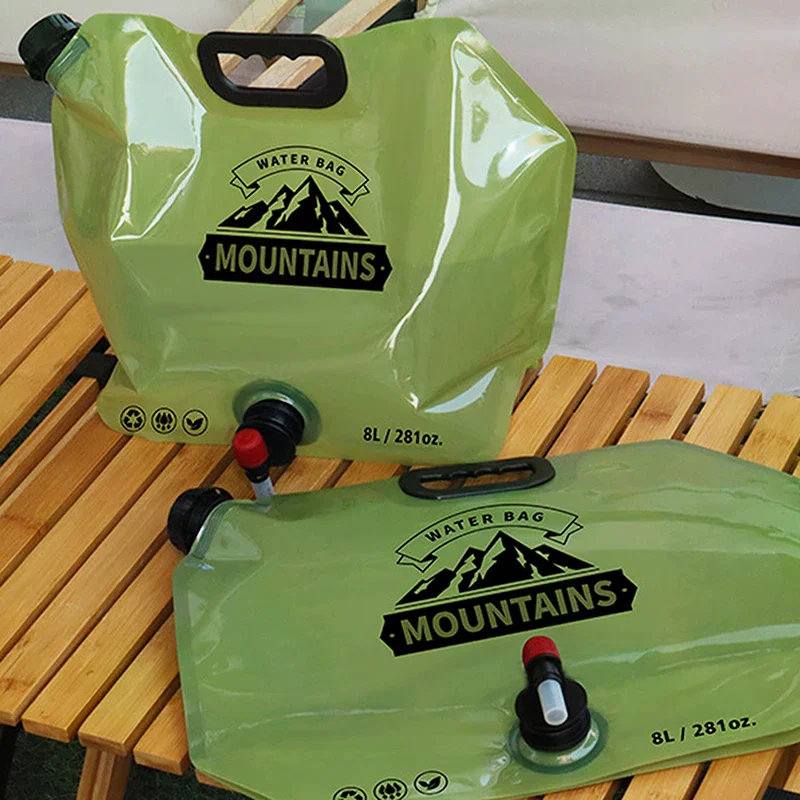 8L Portable Water Bag Folding Bucket Water Container Jug Bottle With Faucet Outdoor Travel Camping With Handle Soft Water Pouch
