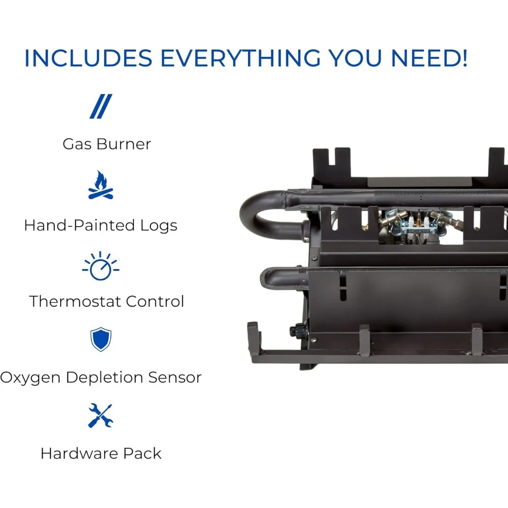 Duluth Forge Conjunto de toras de gás sem ventilação de carvalho dividido de 18 polegadas com 30.000 BTU e controle T-Stat - Modelo DLS-N18T-1
