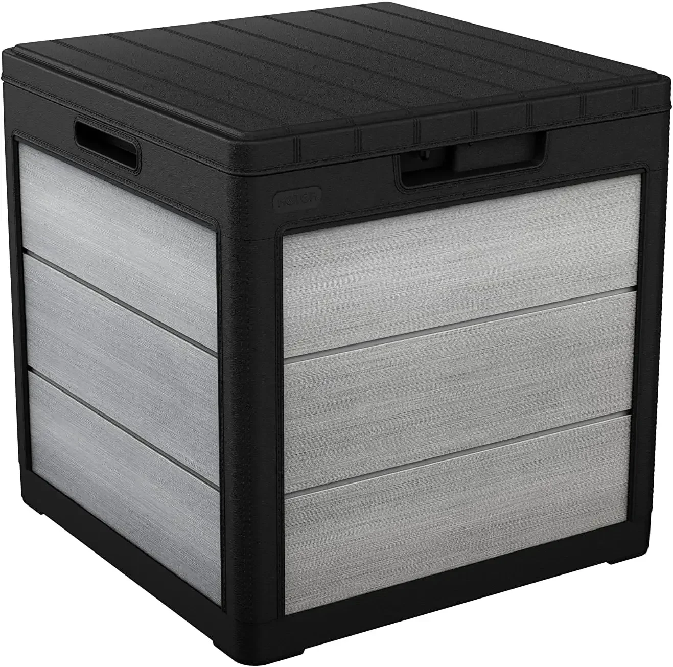 

A 30/200 Gallon Resin Large Deck Lockable Box for Patio Furniture Cushion Storage,Weather-resistant and UV Protected, Grey/Black