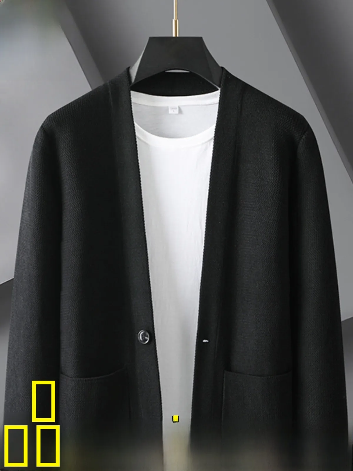 

Мужской вязаный кардиган большого размера, свободный повседневный универсальный свитер с V-образным вырезом, осенняя модная куртка