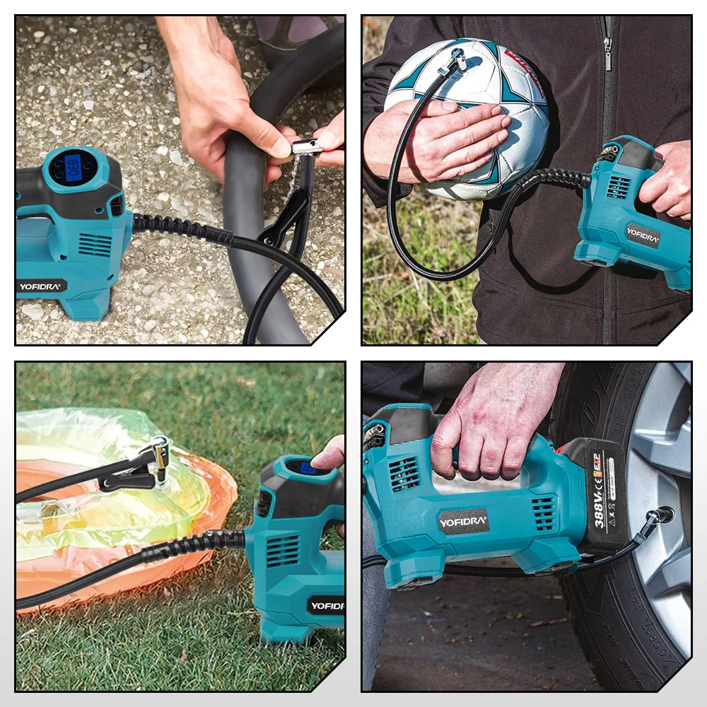YOFIDRA High Pressure Air Inflatable Tire Inflator Compressor Digital Display Cordless Car Tyre Inflator For Makita Battery Pin view 6