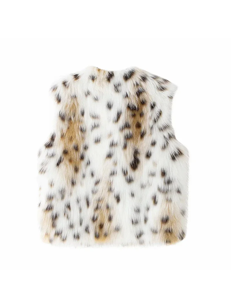 Autumn New Temperament Trend Leopard Print Faux Fur Vest Women's Round Neck Sleeveless Fashionable Lady Vest