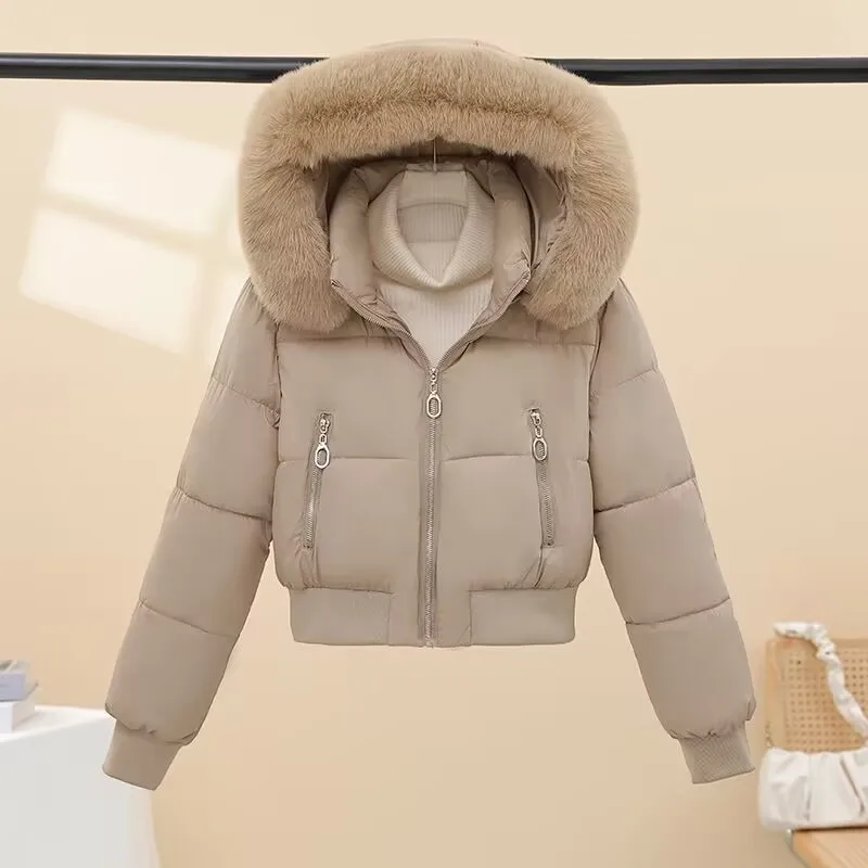 Detachable Women's Faux Fur Hooded Padded Coat Short Thick Warm Winter Trendy Fashion Cozy Soft Chic New Outerwear Coats