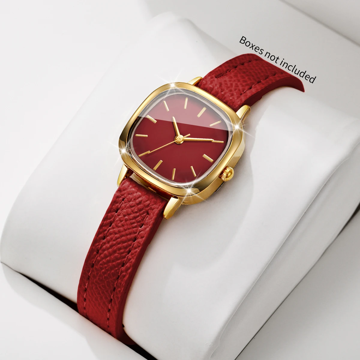 Elegant Square Women Watches Fashion Red Leather Strap Ladies Analog Dress Wristwatches Clock Gift Relogio Feminino（Without Box）