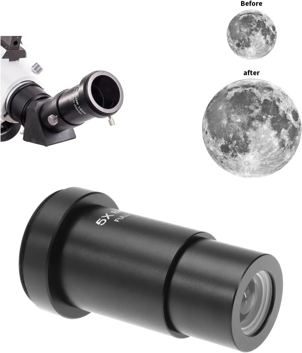 

5X Barlow Lens 1.25 Inch Full Metal Multiple Coating with M42 Thread and FMC Green Film Aluminium Alloy for Astronomy Telescope