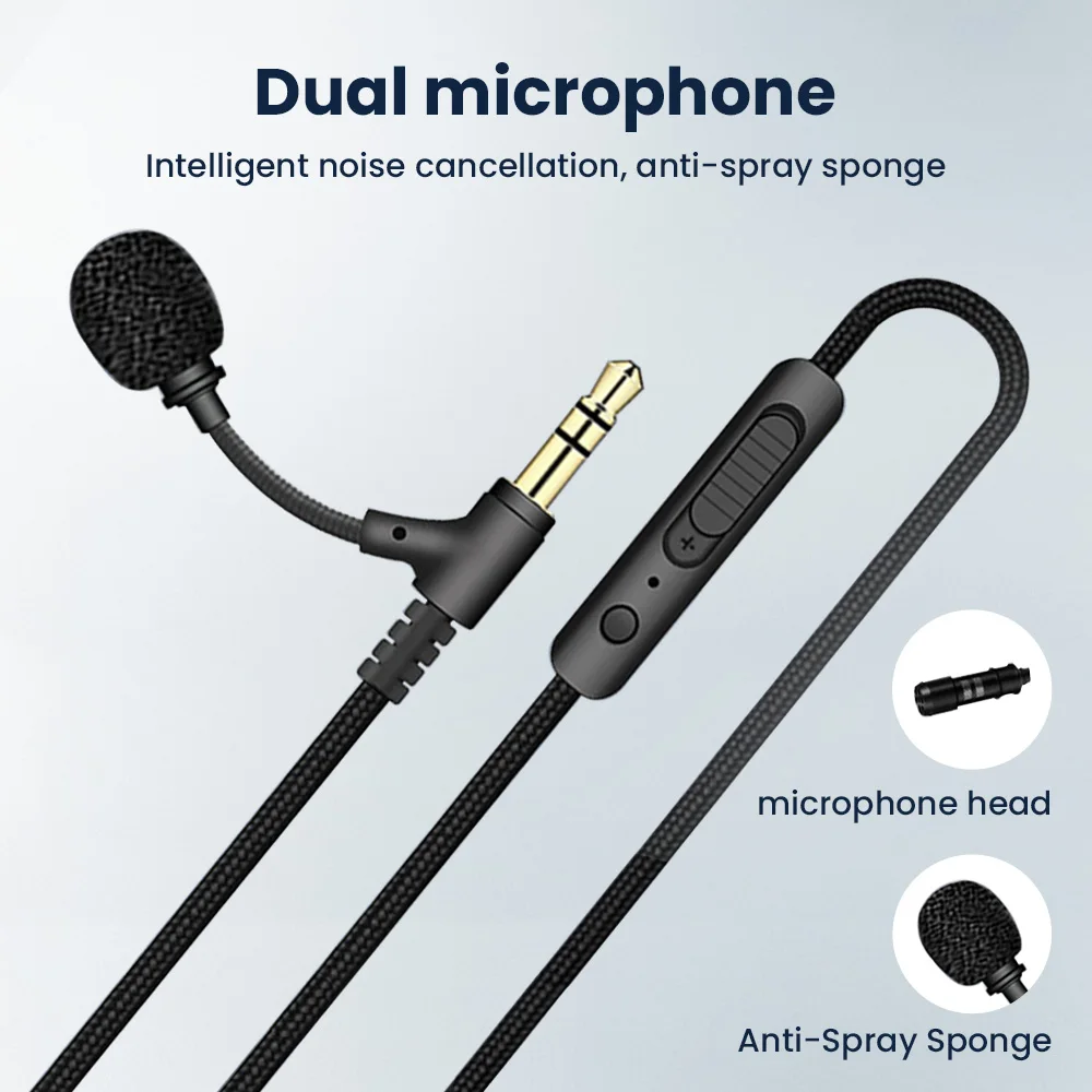 Chip Digital tipo C a Cable de Audio de 3,5mm con micrófono, auriculares montados en la cabeza, Control en línea, micrófono Dual