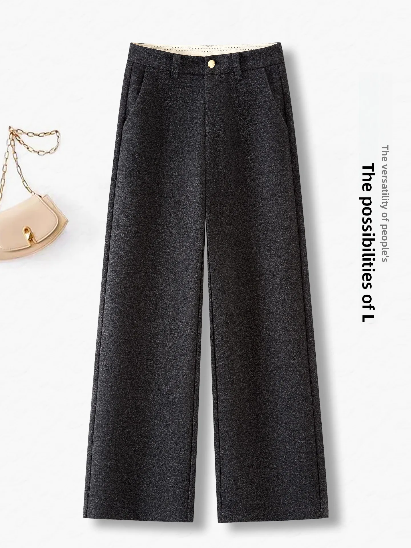 High Waist Narrow Leg Acetate Woolen Wide Leg Pants Women's Casual Straight Leg Suit Pants Autumn Winter New Style Soft Drapey