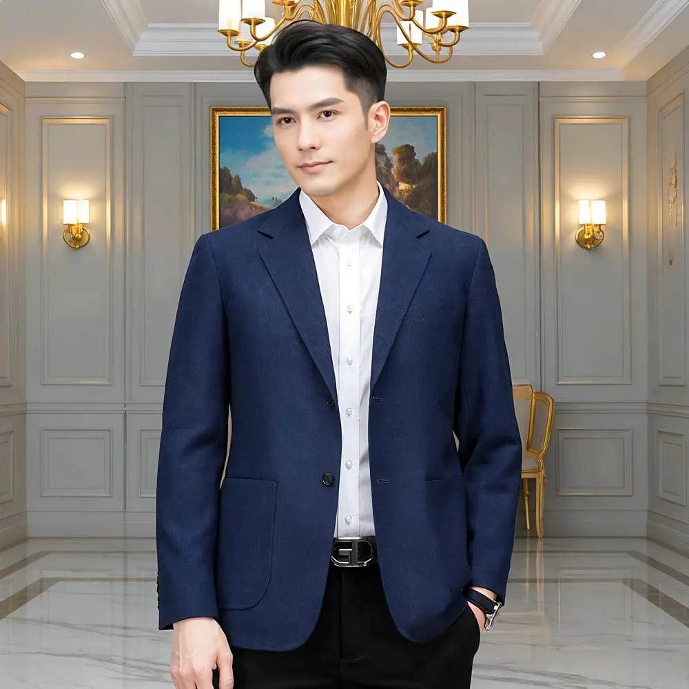 

Минималистичный мужской клетчатый пиджак, синий, серый, темно-синий, клетчатый узор, пиджак, корпоративная модная униформа, офисная рабочая одежда, весна