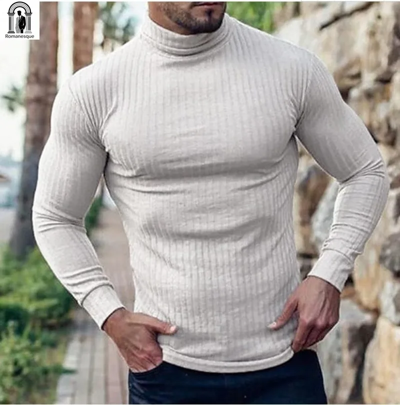 

Men's Casual Ribbed Knit Turtleneck Sweater, Slim Fit Long Sleeve Pullover, Office & Daily Wear, Multiple Colors