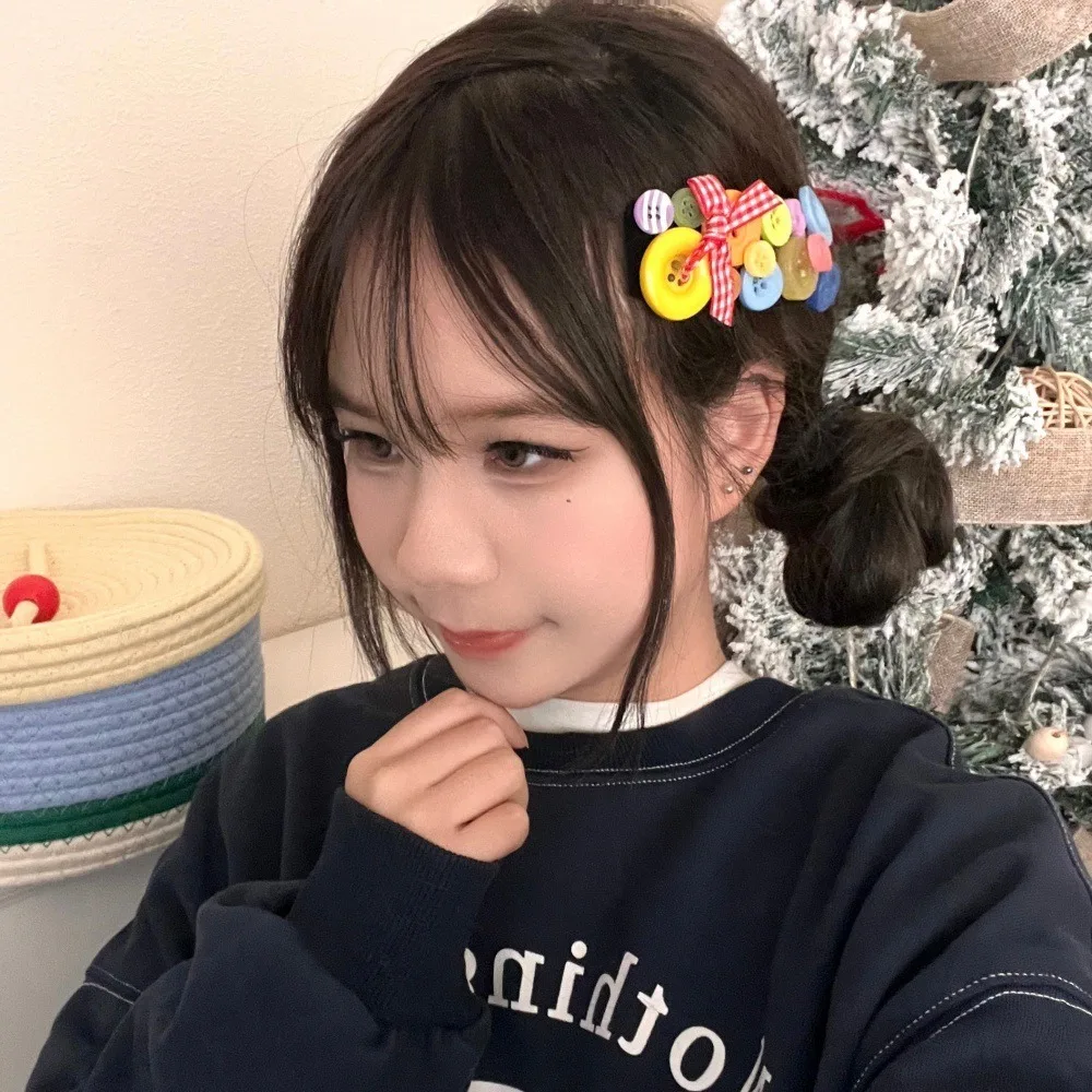 Повязка на голову с цветными пуговицами дофамина для мытья лица Y2k, детская повязка для волос, головные уборы, корейский стиль, заколка для волос с бантом, реквизит для фотосъемки