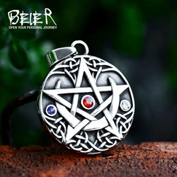 BEIER Stainless Steel Tituanium Classic Five-pointed star gem Necklace Pendants Fashion Pretty Jewelry For Man And Boy BP8-003