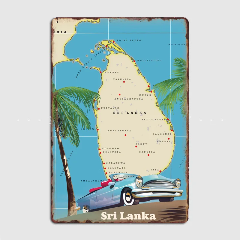 Travel Sri Lanka vacation Map Posters Metal Sign Poster Garage Living Room Cinema Living Custom Tin Vintage Home Decor