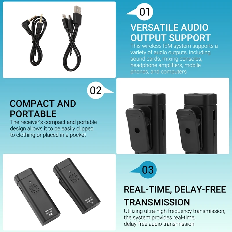 Wireless Earphone Monitoring System Professional IEM Stereo Transmitter Receiver With Real-Time Ear Return