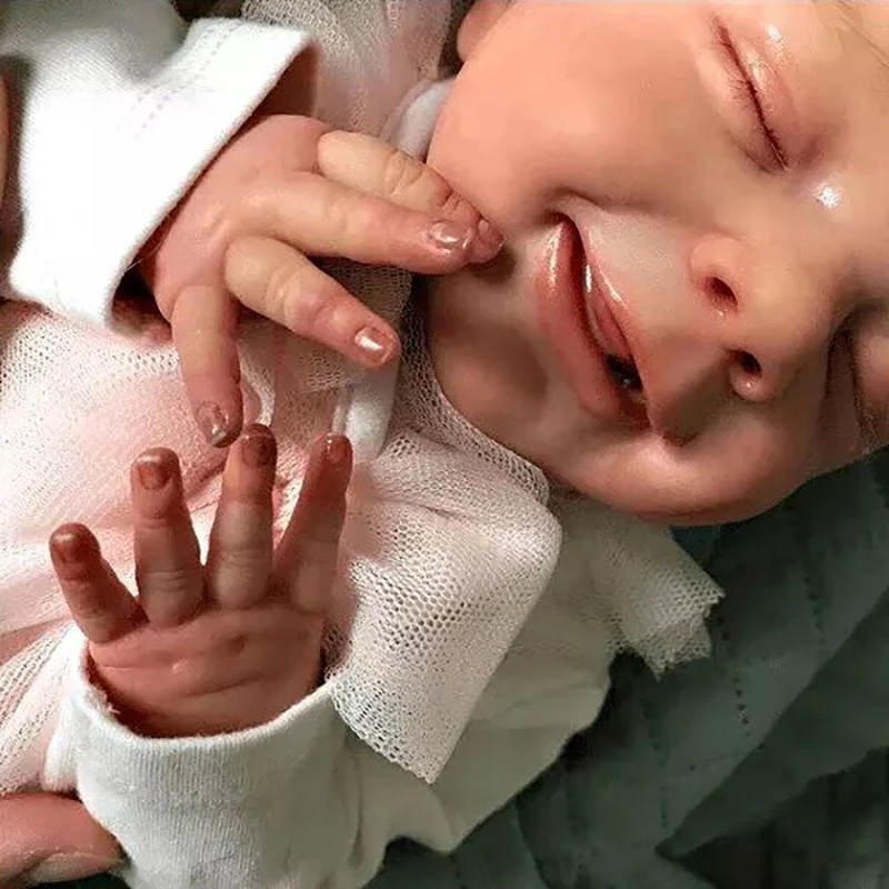 

19inch Reborn Doll April Smiling Face Full Body Vinyl Newborn Sleeping Baby Boy Doll 3D Skin Tone with Visible Veins Waterproof