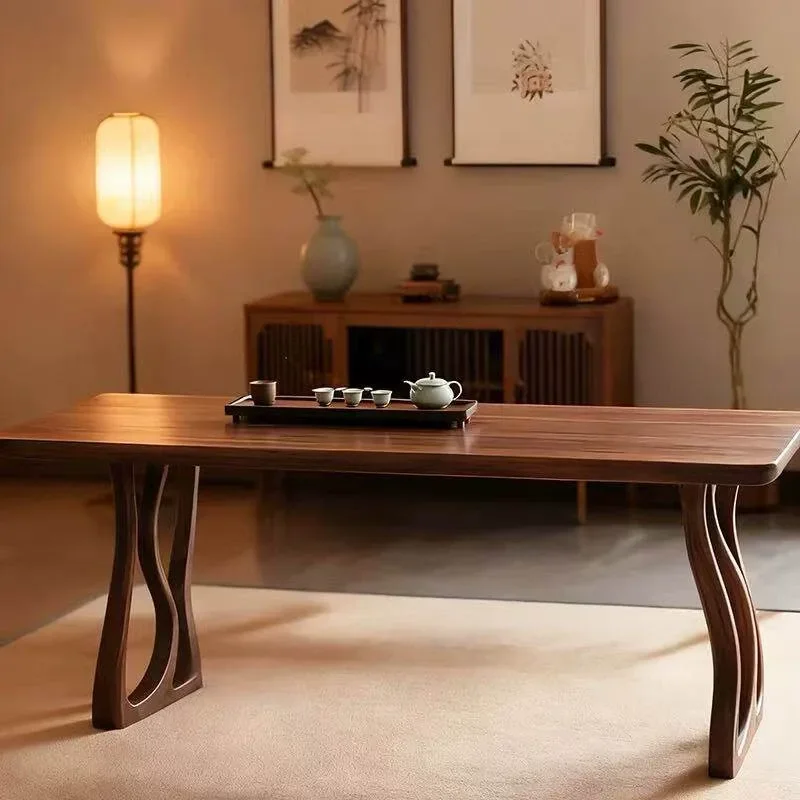New Chinese Style Solid Wood Tea Table Rectangular Log Tea Desk for Living Room Reception Area Household Furniture Integrated