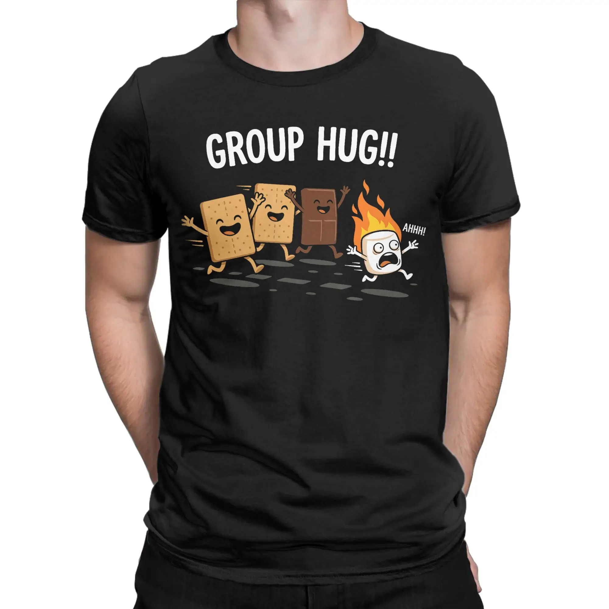 Streetwear T-Shirt Group Hug Smores Funny Camping 100% Cotton T-Shirts  Fashion Tee Shirt for Men Summer Short Sleeve Top Tees