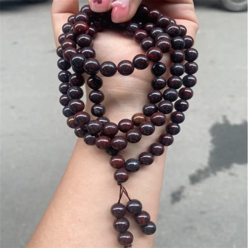 Natural Chicken Blood Stone Jade 108 Bead Mala Buddha Bead Bracelets Bangle Men Women Healing Gemstone Fine Jewelry Accessories