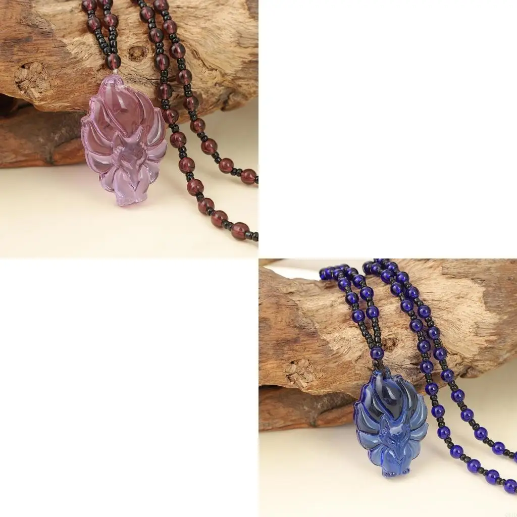 Nine-Tailed Foxes Sweater Chain Foxes Queen Long Necklace Beads Necklace Glass Material Suitable for Fashionable Outfits