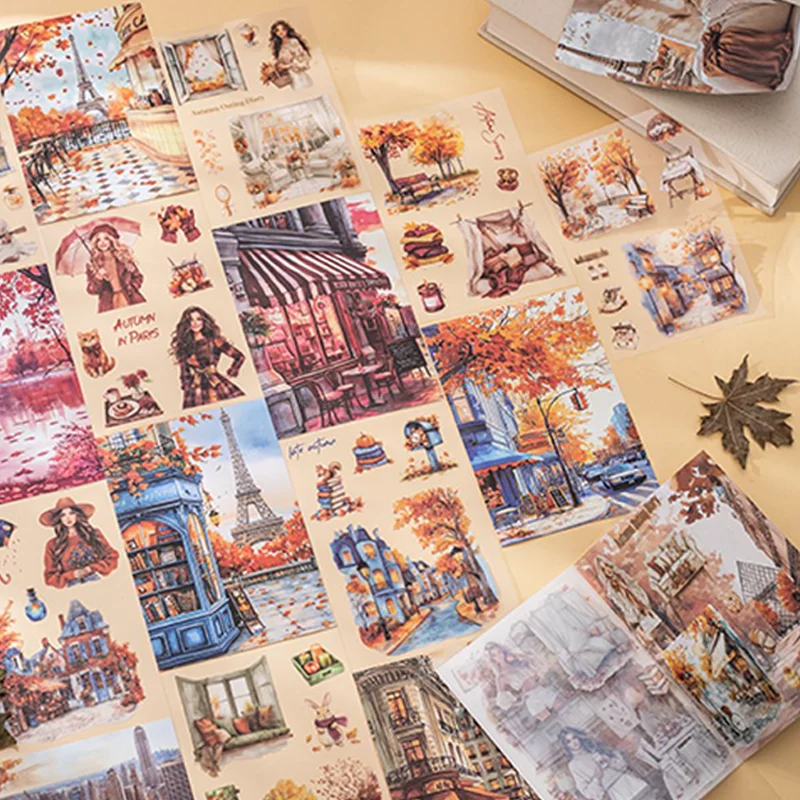 Mr. Paper Scenery Travel Stickers 20 sheets/pack Paris Autumn Scenery Dual Material Stickers Notebook DIY Decoration Gift