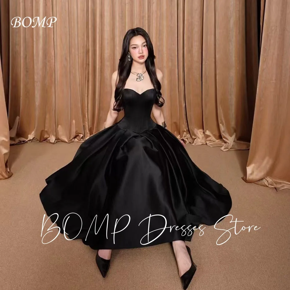 

BOMP Princess Black Wedding Party Dress Strapless Pleat Silk Taffeta Korea Photo Shoot Evening Birthday Party Gown Customized