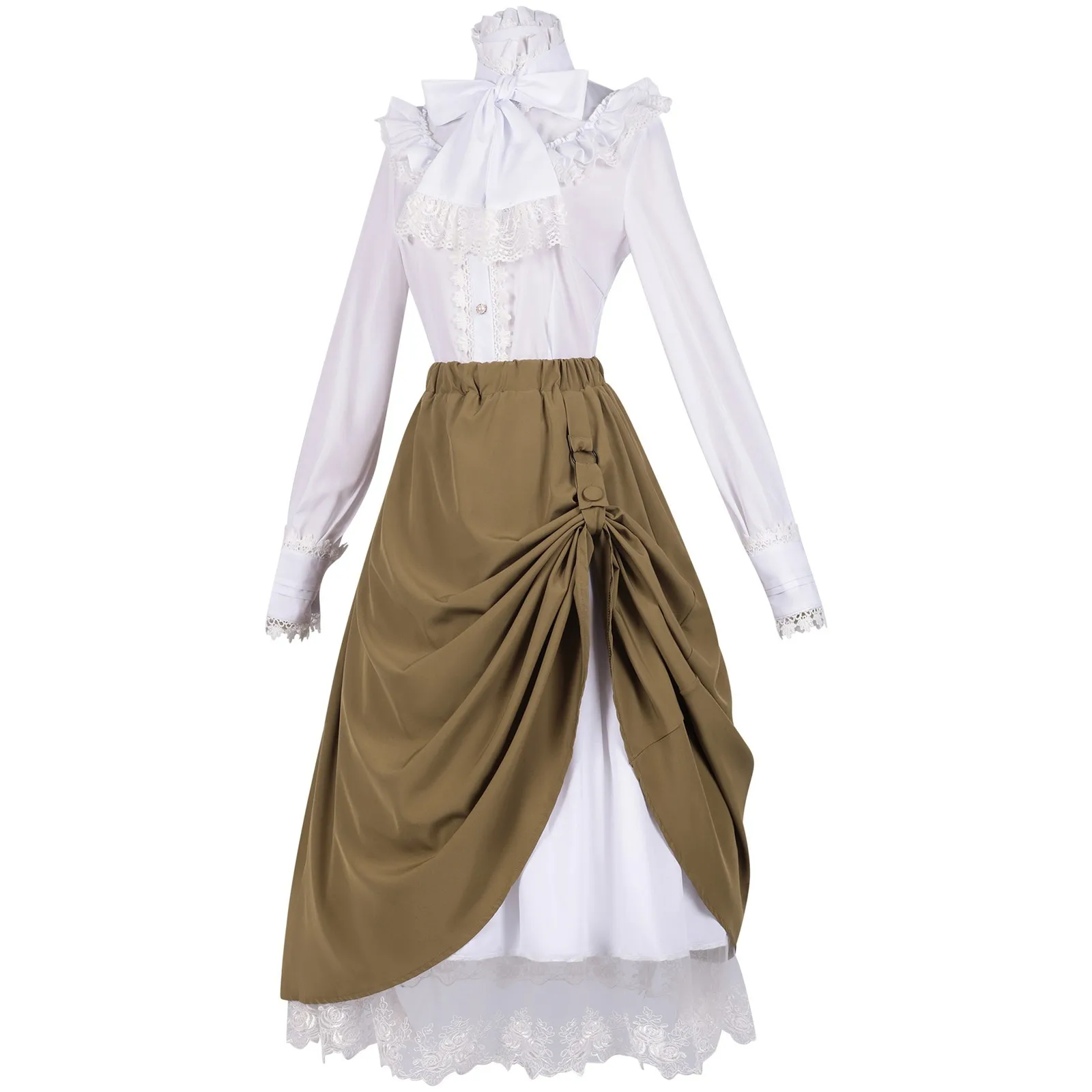 

Medieval Cos Dress Bow Neck Long Sleeve Dress Renaissance Court Party Festival Vintage Dress Performance Costumes