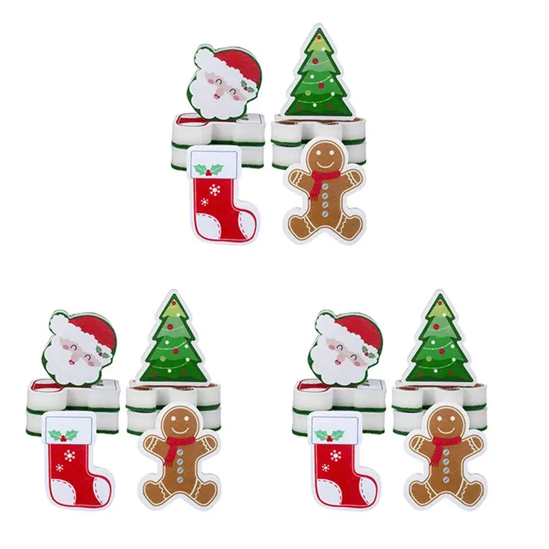 AB47-24 Pcs Christmas Sponges Kitchen Dual Sided Dish Sponges For Washing Dishes Santa Christmas Tree Gingerbread Man