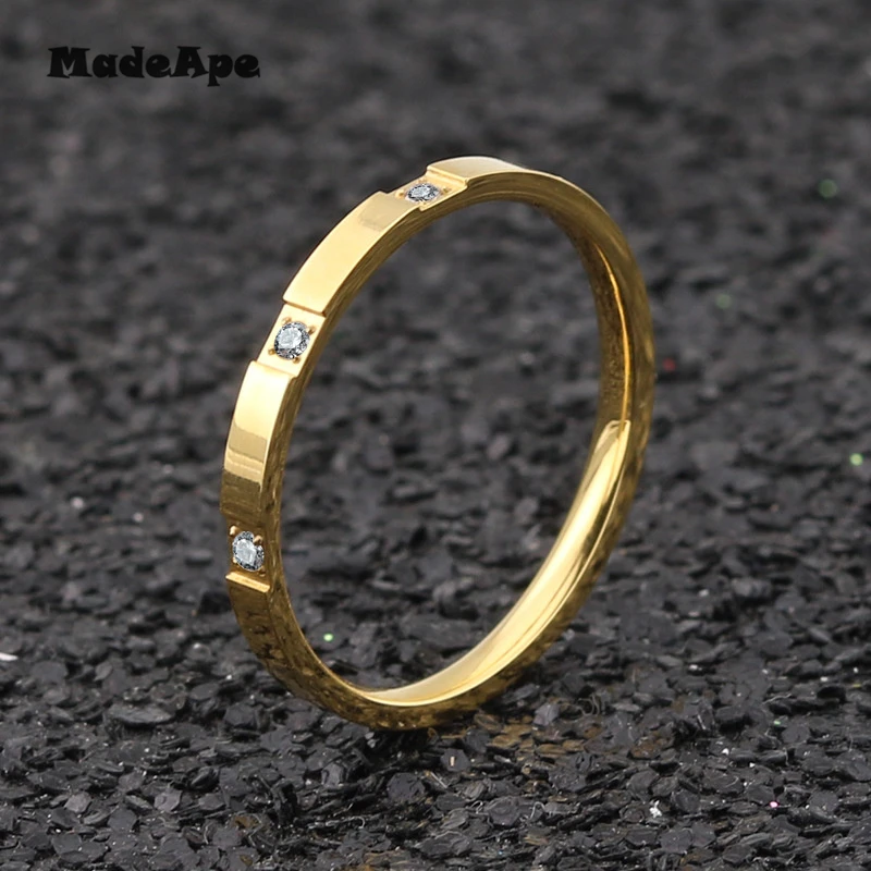 MadApe Fashion 2mm Width Titanium Steel Women Zircon Ring Stainless Steel Simple Couple Ring For Women Men Wedding Ring