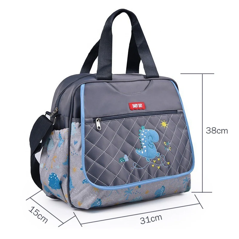 Diaper Bag Embroidered Dinosaur Pattern Tote Bag Crossbody Cartoon Baby Diaper Changing Bag With Changing Pad Baby Bag For Mom