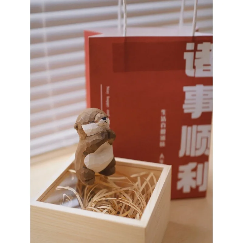 Study Room Wood Carving Blessing Otter Ornaments