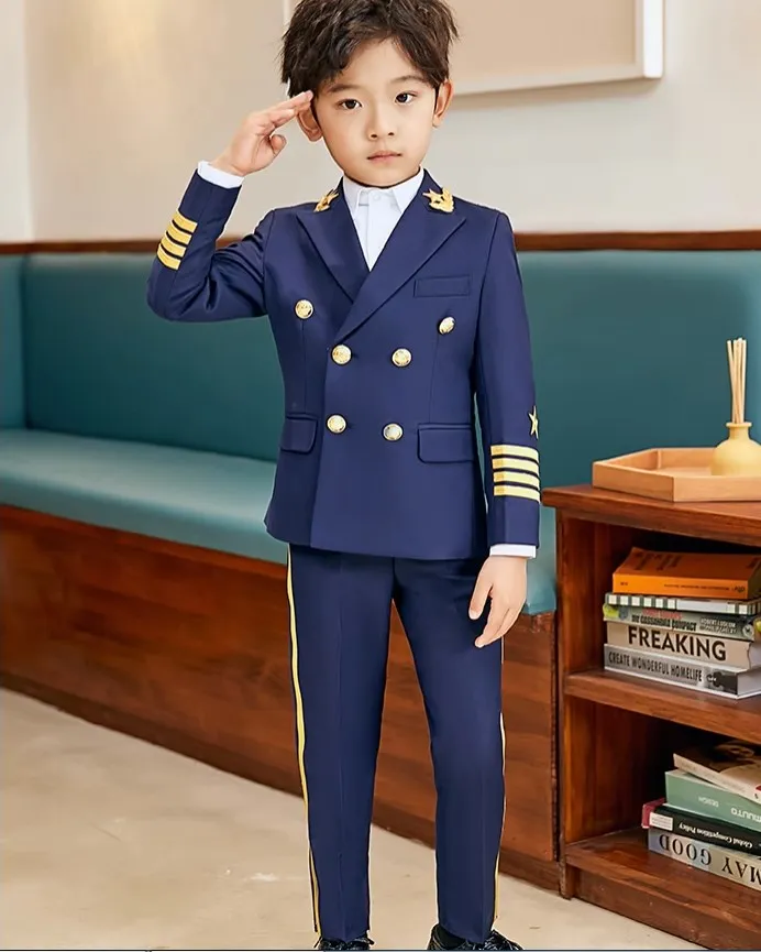 Boys Girls Soldier Pilot Captain Cosplay Photograph Dress School Kids Beaufitul Birthday Suit Children Wedding Performance Wear