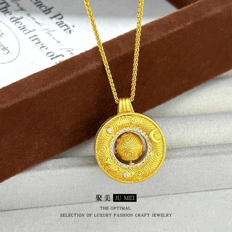 

luxury real gold jewelry 24k certifid transfer star with ball Bing point diamond pendant au9999 pure gold exquisite necklace