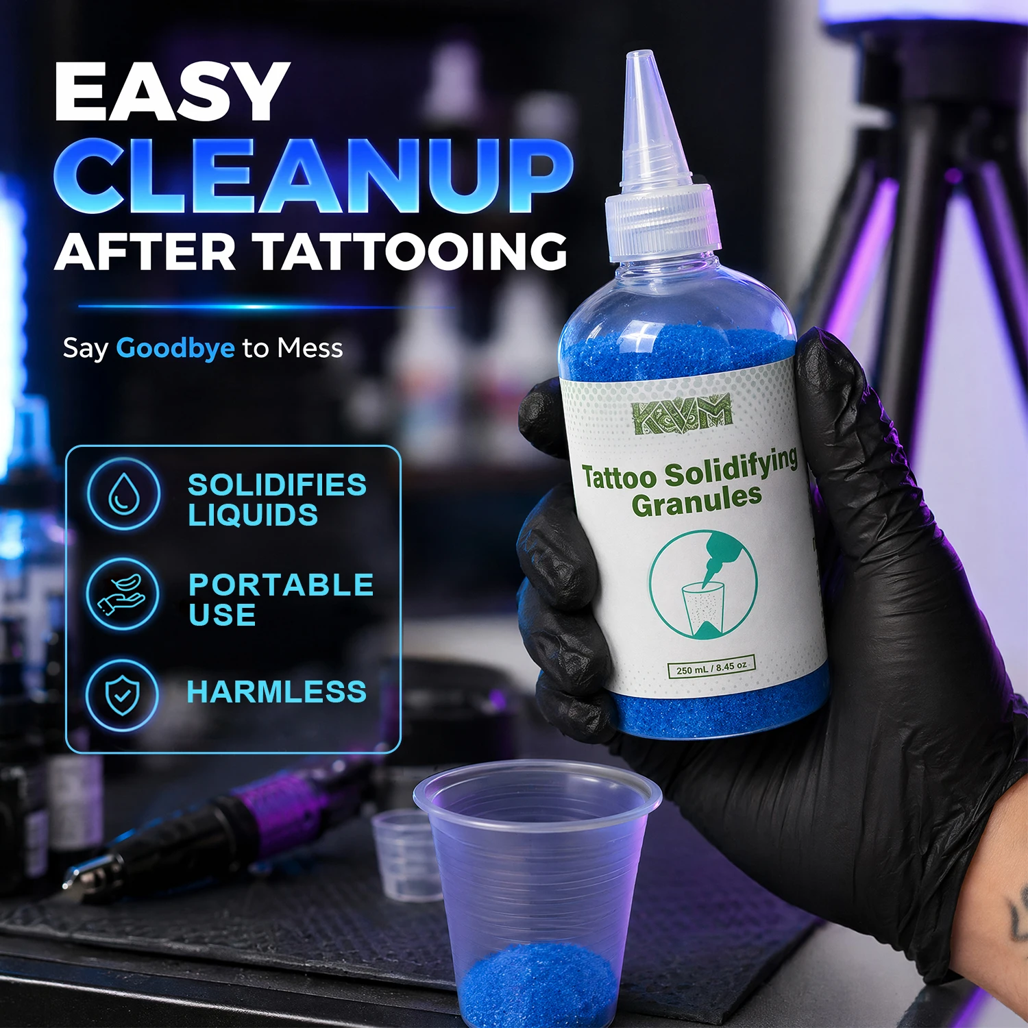 Tattoo Solidifier Granules 250ml Fast Absorbing Odorless Liquid Waste Solidifying Agent for Tattoo Piercing Artists