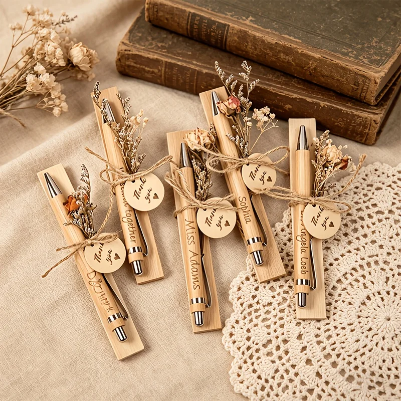 20 Pcs Bamboo Pen Set Personalized Ballpoint Pens Stationery Party Pen Office School Supplies Customized Logo Business Gift