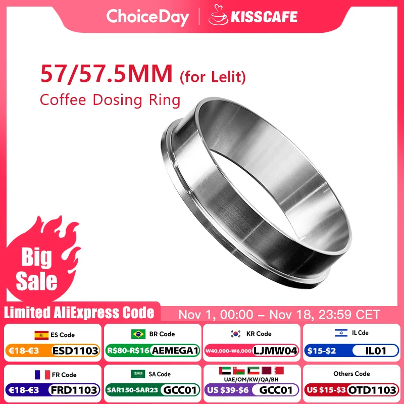 57MM 57.5MM Coffee Dosing Ring 304 Stainless Steel For Lelit Funnel Portafilter Coffee Accessories Espresso Barista Tools