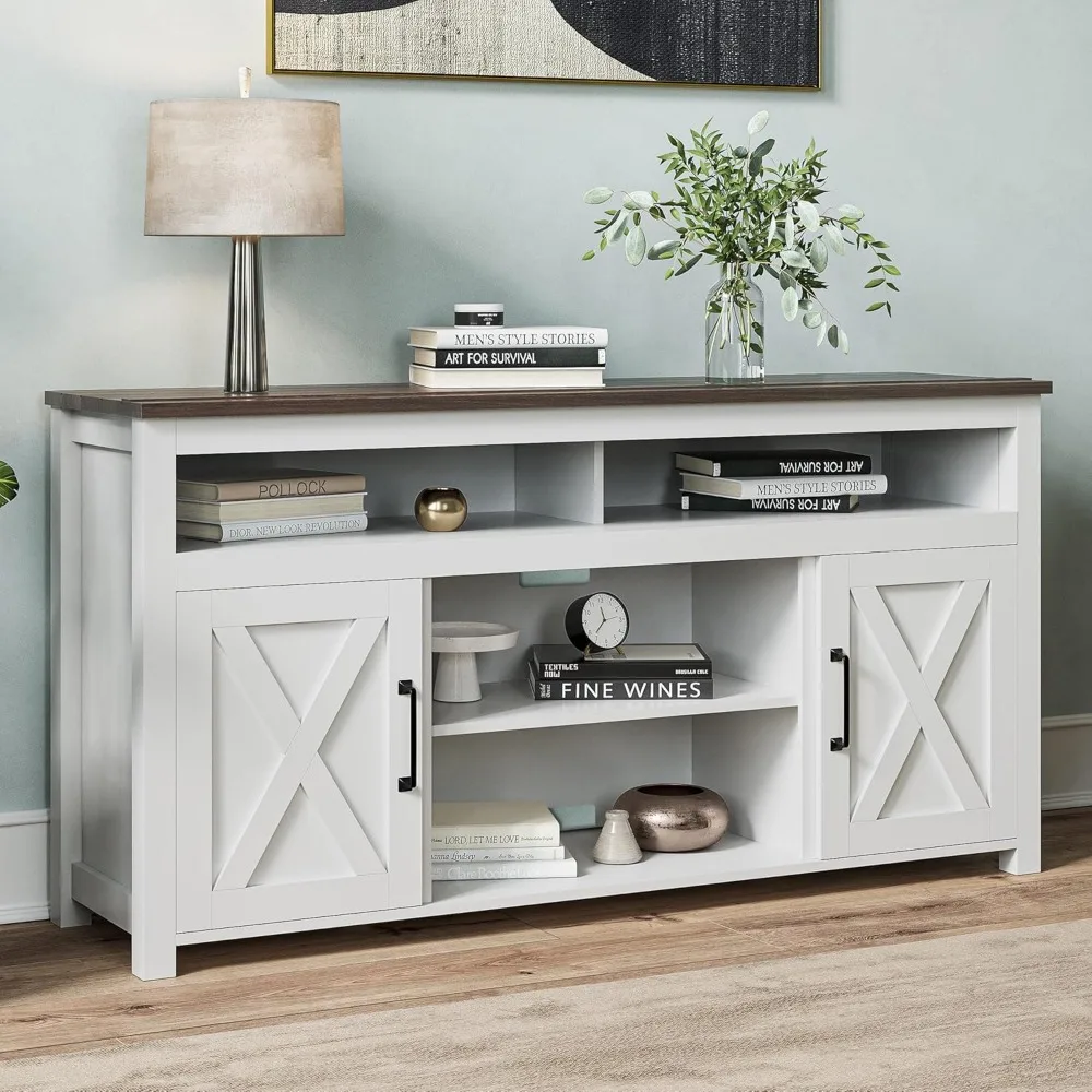 

58 Inch TV Stand, Contemporary Entertainment Center for TVs up to 65", Wood Media Console Table with Two Open Shelves and Barn