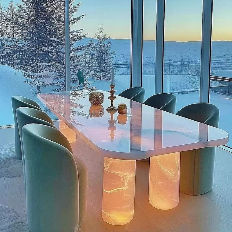 #Modern  Real Marble Crystal Dining Table Set Home Furniture With Lighting Feature For Living Room