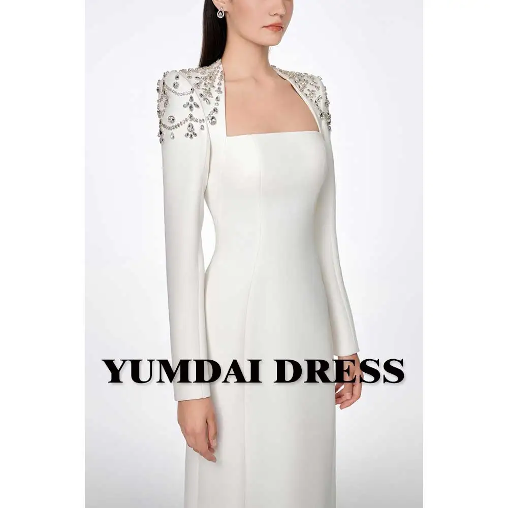 YUMDAI Elegant Dubai Bridal White Rhinestone Long Sleeve Wedding Dress 2024 Special Occasion Formal Guest Party Evening Dress