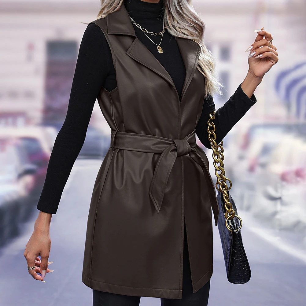 Street Fashion Look - Veste ceinturée pour femme, gilet sans