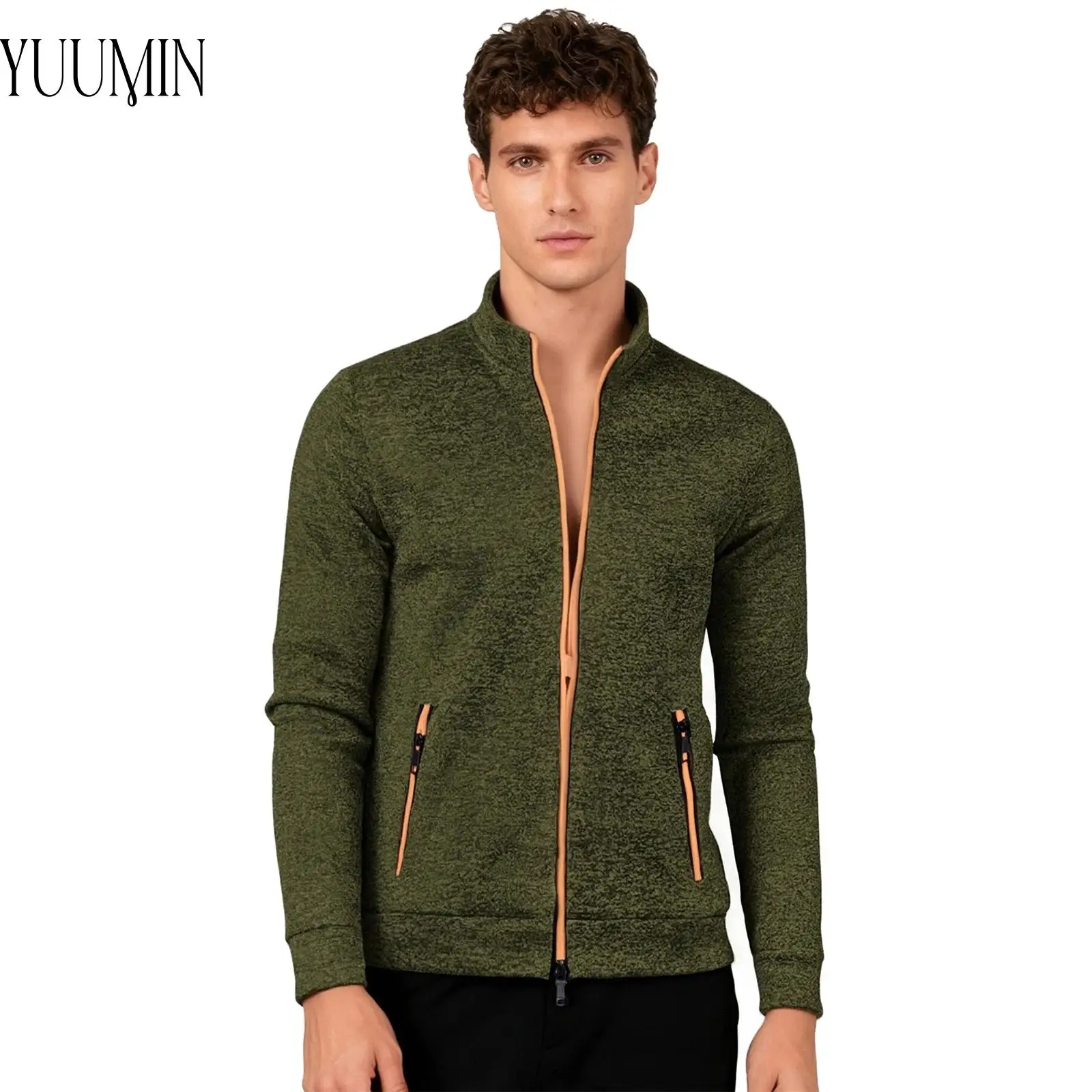 Chaqueta deportiva para hombre, chaqueta informal con cremallera de manga larga, sudadera, prendas de vestir exteriores con bolsillos con cremallera para entrenamiento, senderismo, acampada y escalada