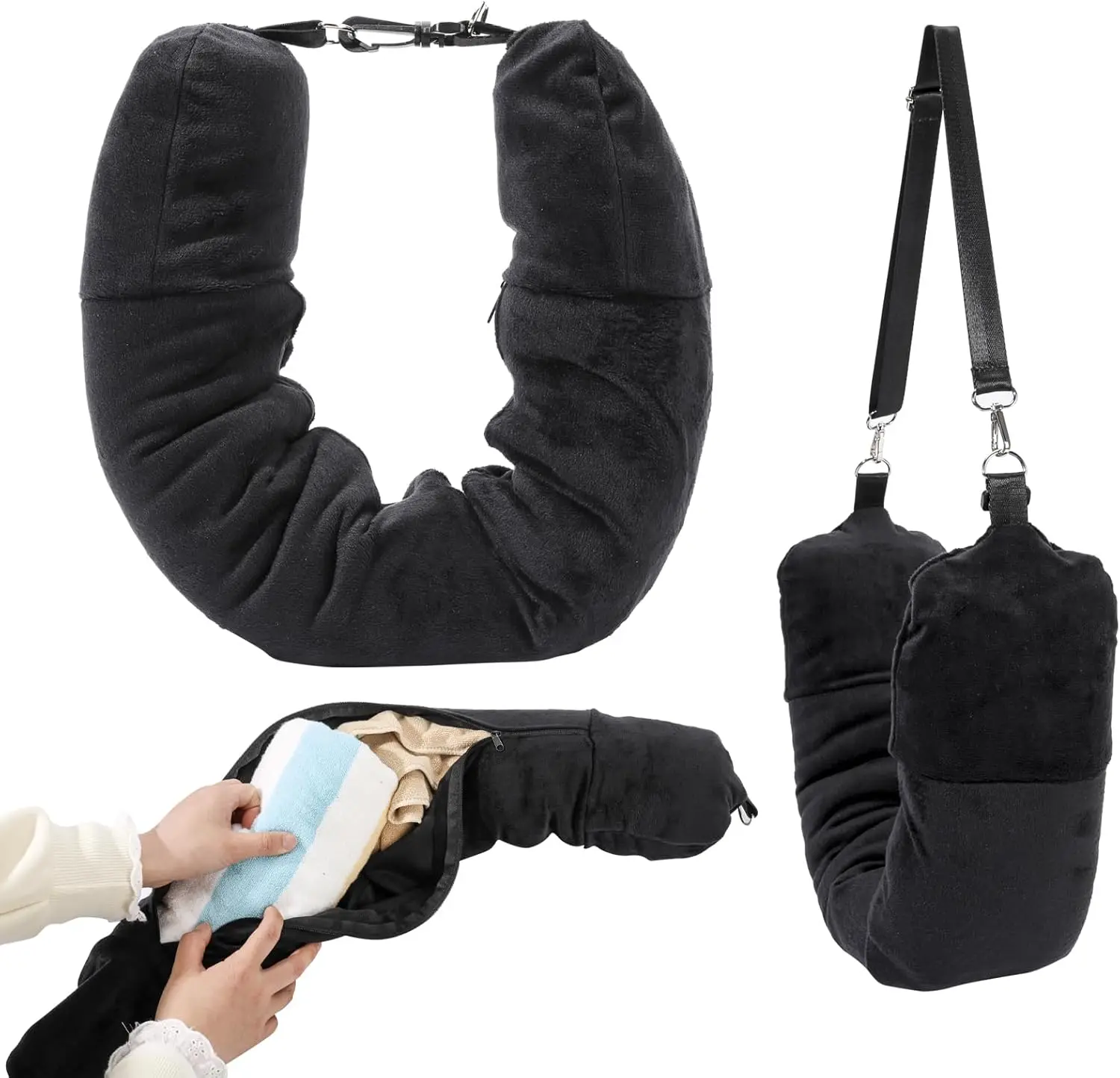 

Inflatable U Shape Travel Pillow Neck Support Auto Fillable Comfort Pillow for Airplane Car Camping Portable with Storage Bag