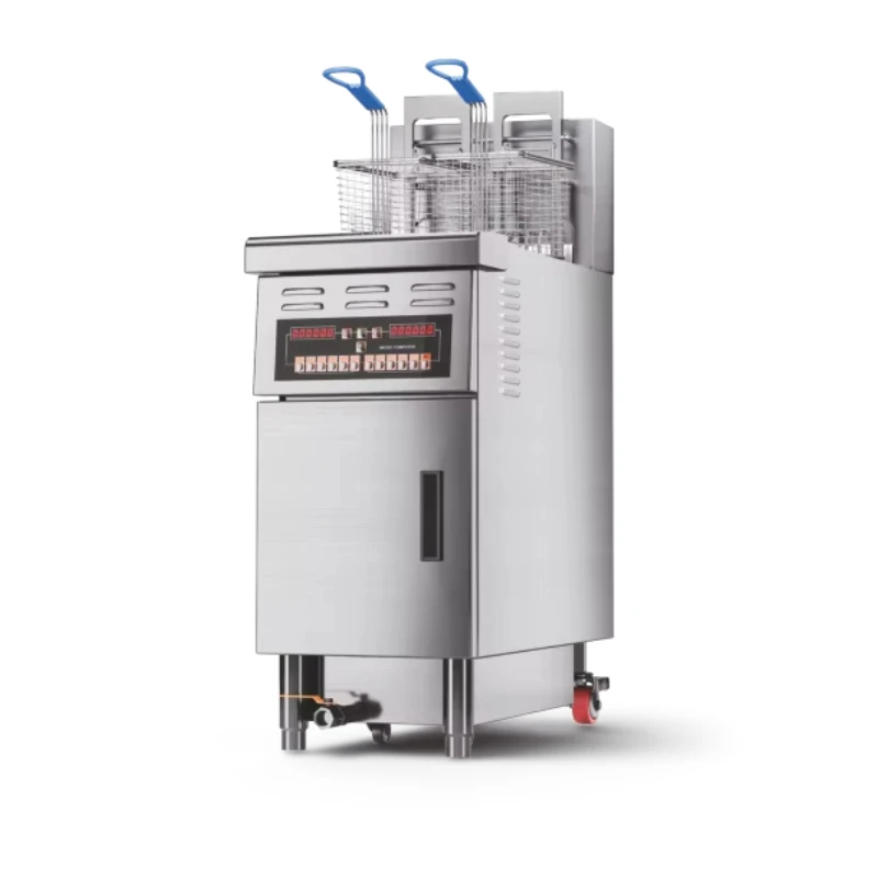 Double Tank Freestanding Electric Fryer with Auto Lift & Built-in Filtration Cold Zone High Performance