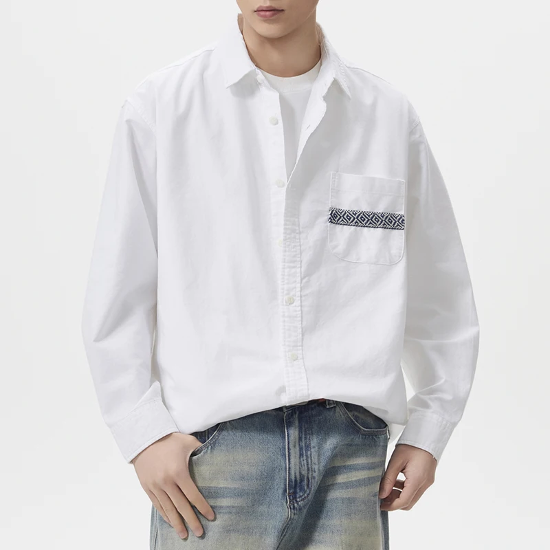 Male Clothes Tops Men Casual Commute Loose Long Sleeve Simple Fashion Cotton Shirt Cityboy Streetwear Vintage Plus Size Shirts